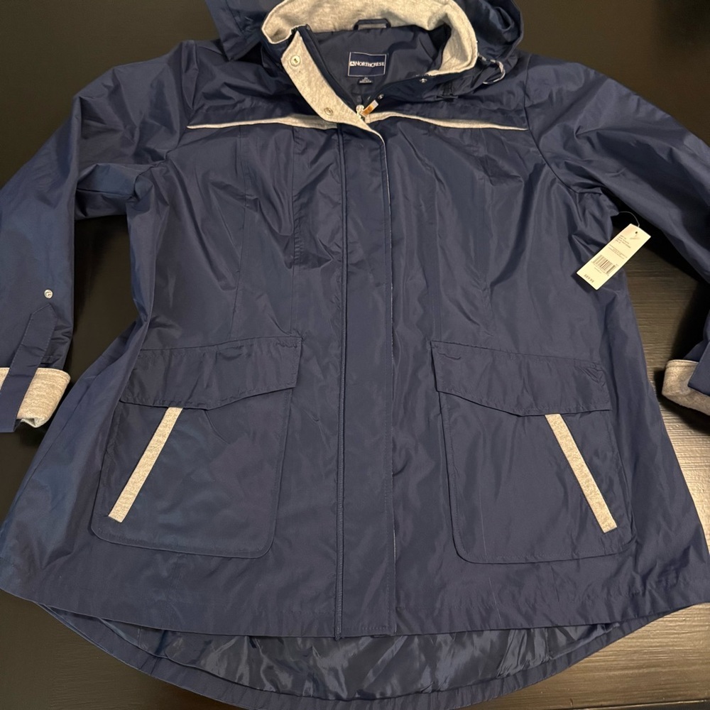 Northcrest Navy Hooded Jacket with Gray Accents NWT‎